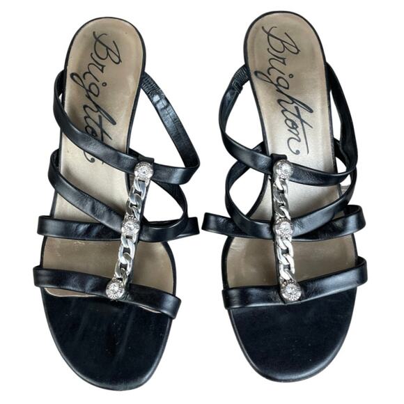 Brighton Tesoro Black Strappy Kitten Heel Jeweled Sandals Size 7 - Picture 1 of 6